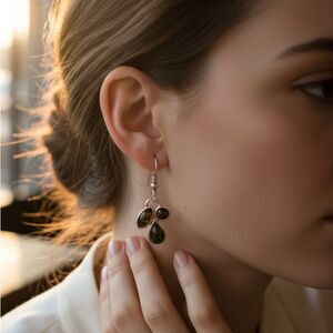 Vintage 925 Sterling Silver Real Amber Drop Earrings – Baltic Amber Gemstone